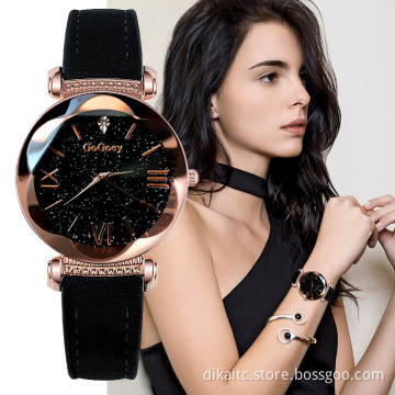 Gogoey Watches Ladies High Quality Leather Starry Sky Watch Woman Fashion Diamond Elegant Women Dress Bracelet Relogio Feminino